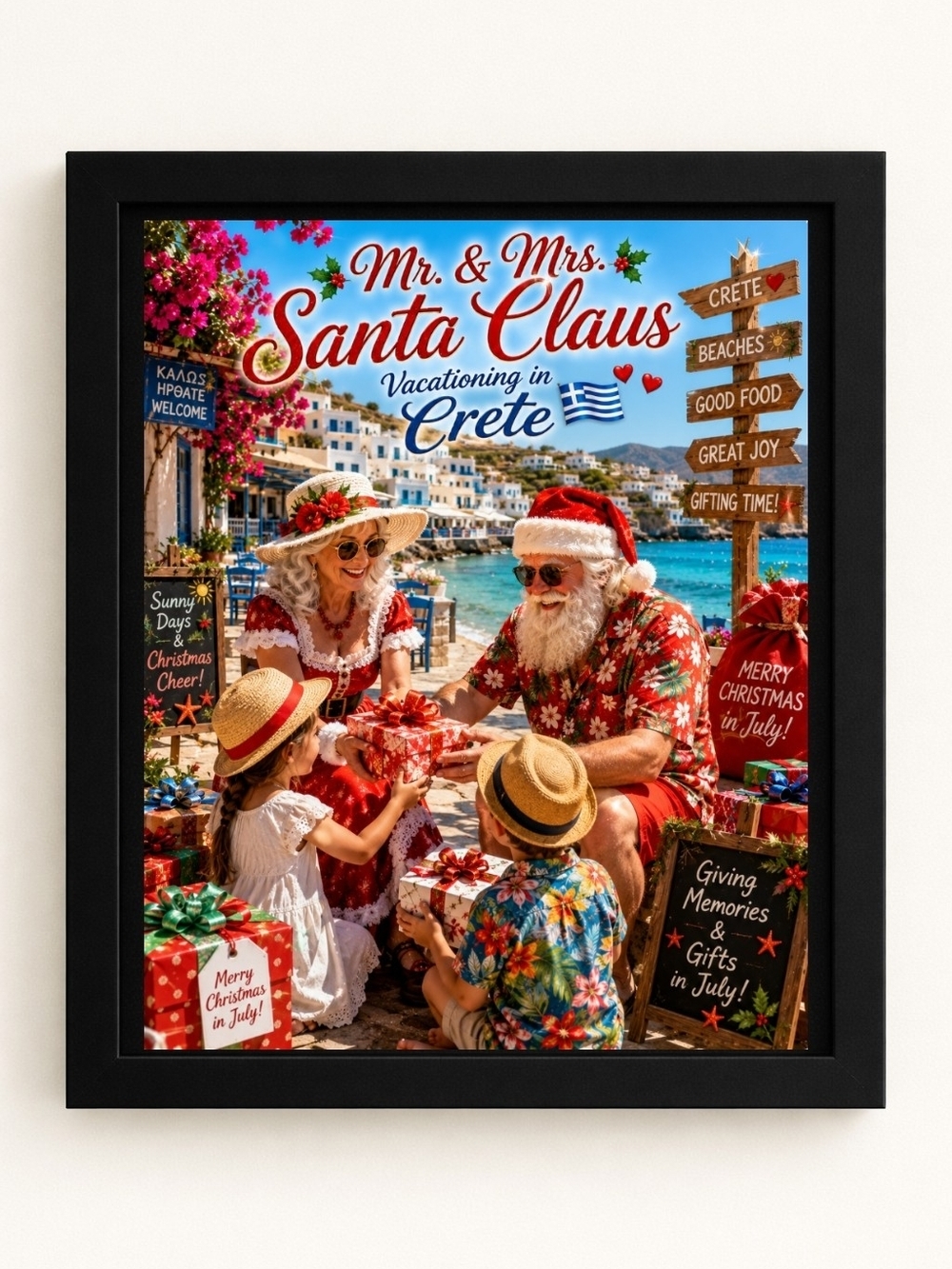 Mr. & Mrs. Santa Claus Vacationing in Crete 8x10 Frame A.i. Art Print